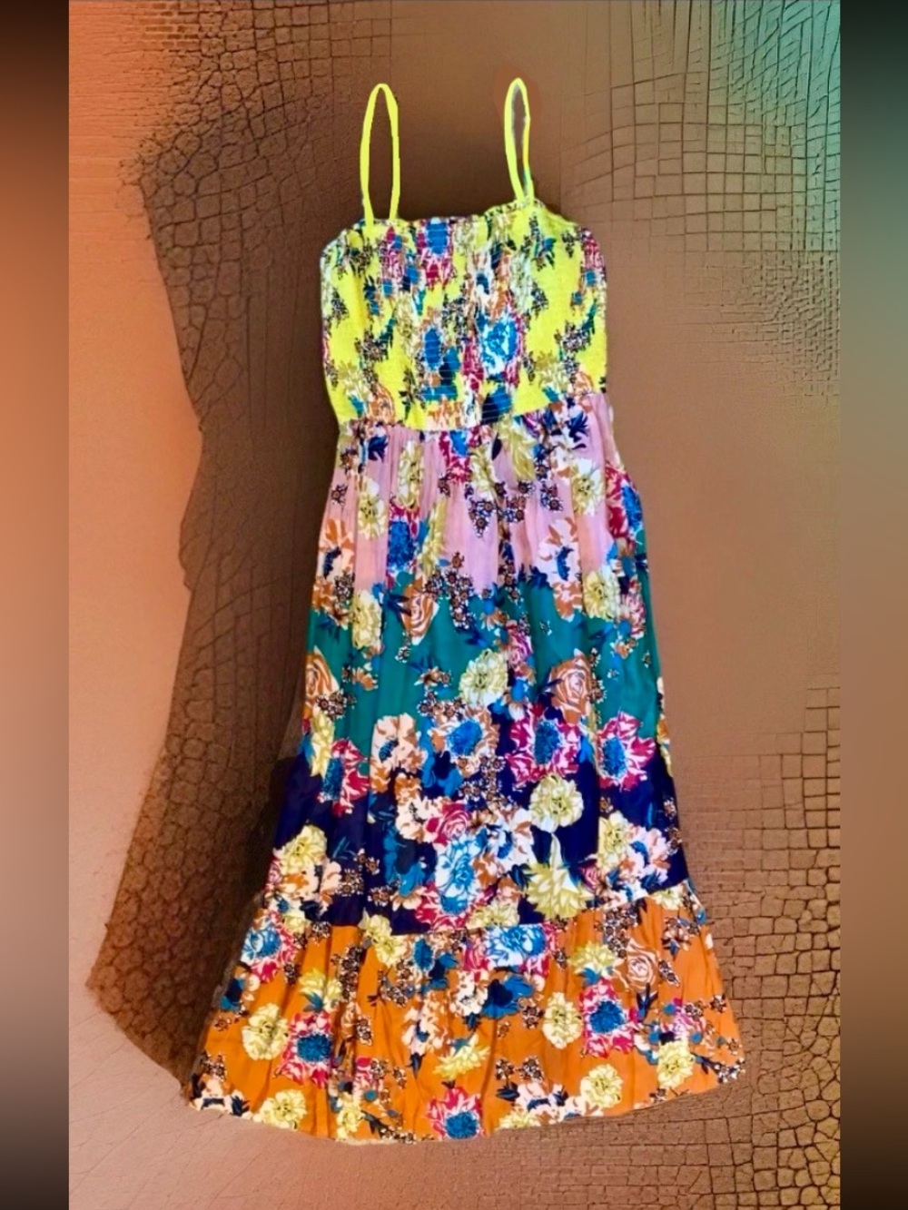 By Anthropologie Floral Smocked Spaghetti Strap 100% Modal Maxi Dress | L | NWT